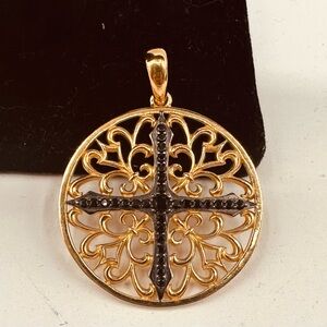 Bellezza Gold plated Black crystal Cross Pendant